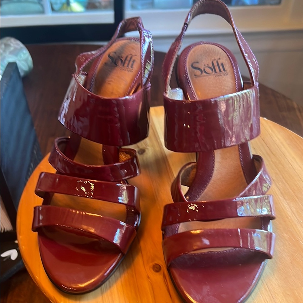 Sofft Red Patent Leather Heels with Block Heel